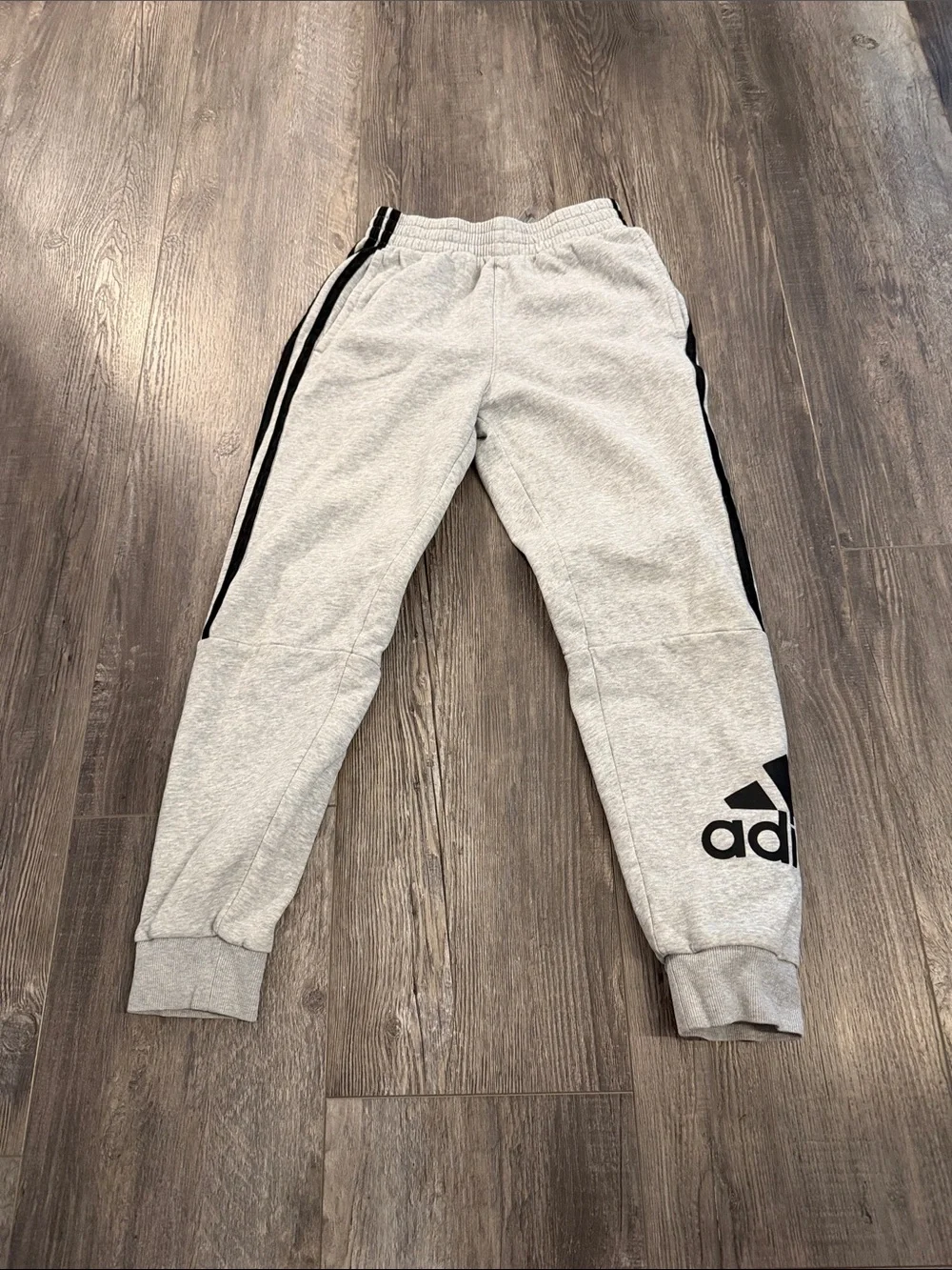 adidas Light Gray Joggers with Black Side Stripes - Picture 1 of 2